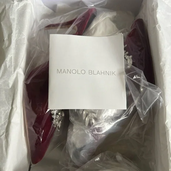 Manolo Blahnik Lurum Burgundy Velvet Crystal Embellished Mules size 40 - Picture 5 of 8